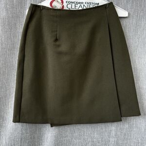 Vintage 90s Tabloid Olive Green Wrap Mini Skirt 8 Olive Army A-Line Office Siren